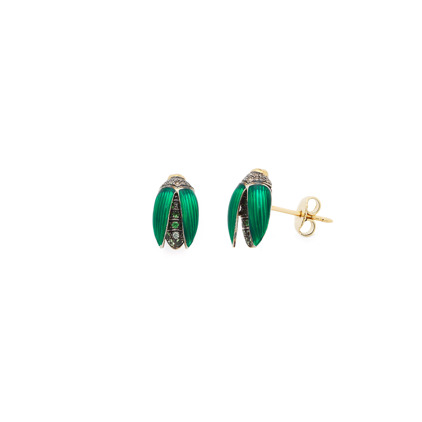 Bibi Van Der Velden Mini Scarab Green Enamel Fly Wings Studs