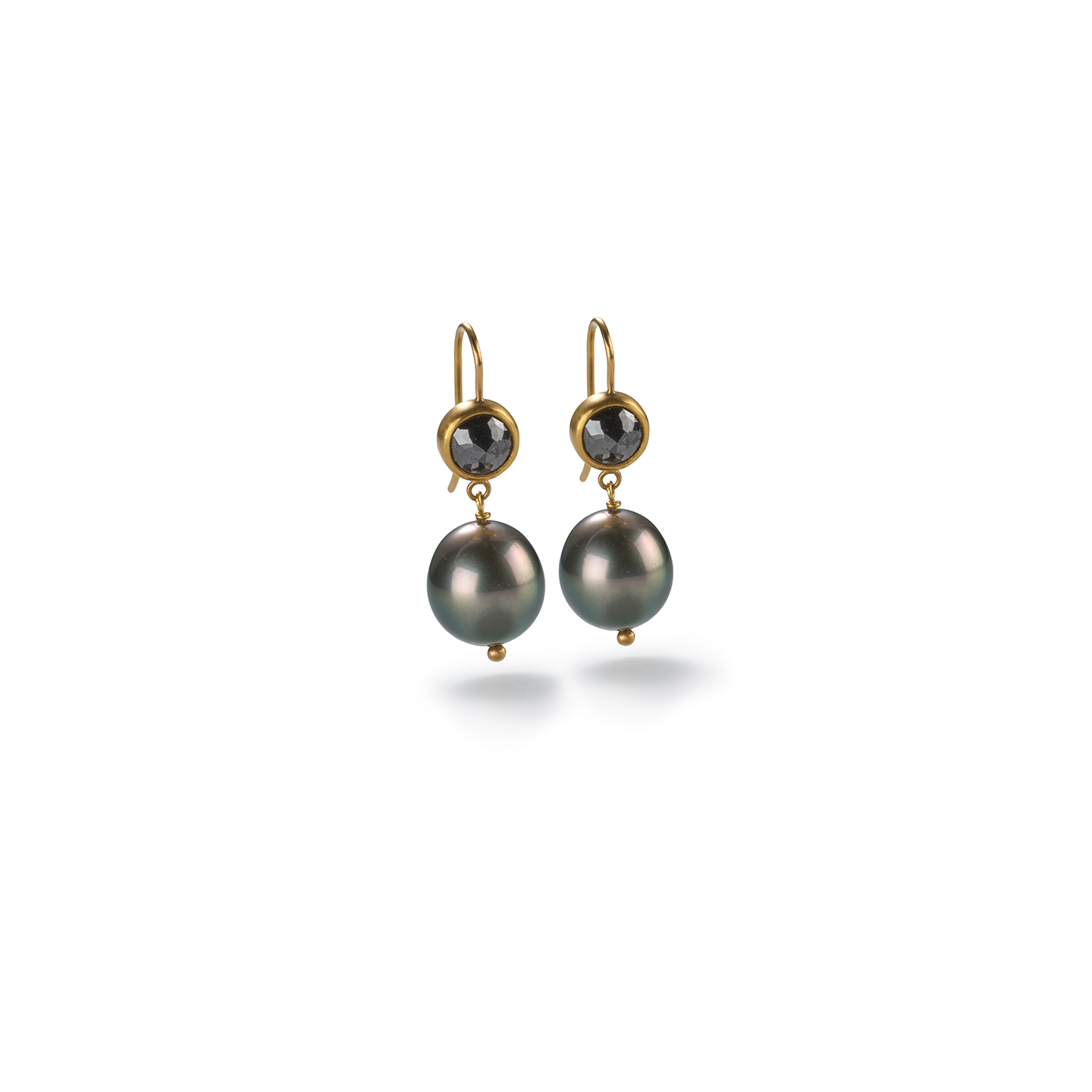 Caroline Ellen Black Diamond and Tahitian Pearl Dangle Earrings