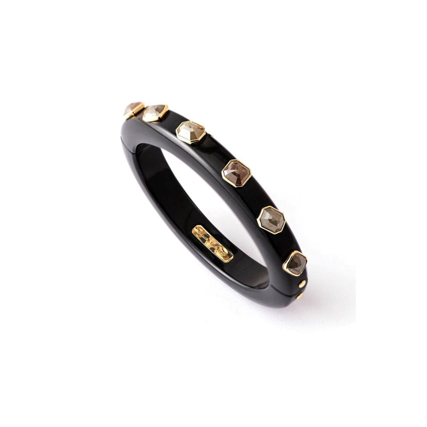 Sylva & Cie Black Jade Bangle with Rough Cut Diamonds