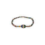 Luis Morais Gemstone Beaded Bracelet with Gold Ribbed Vertical Collar on Duo Cabochon Malachite and Lapis Bead