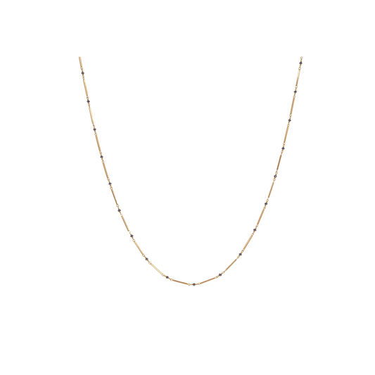 Caroline Ellen Gold Bar Chain Necklace with Black Diamond Beads