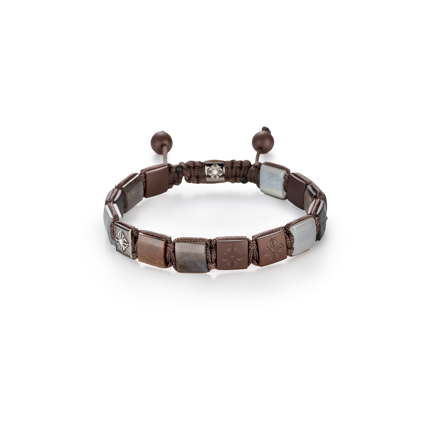 Shamballa Jewels 10mm Lock Bracelet with Brown Sapphires, Grey Sapphires, and Moonstone