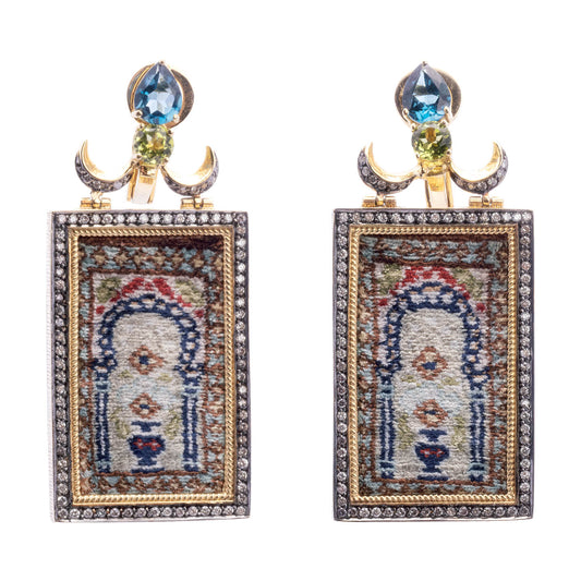 Silvia Furmanovich 'Silk Road' Miniature Carpet Earrings with Diamond, Topaz, and Peridot