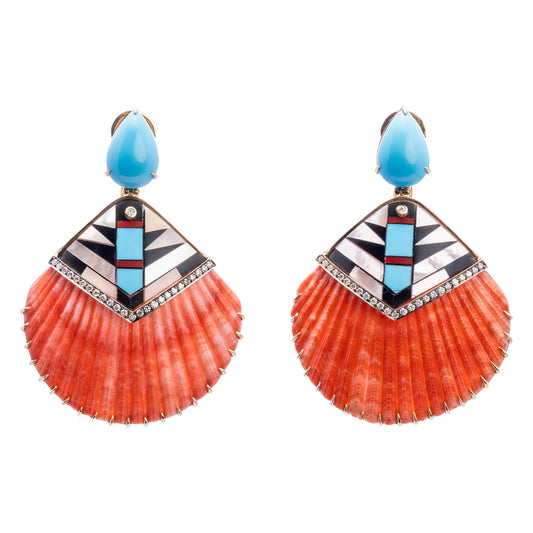 Silvia Furmanovich Natural Sea Shell Earrings with Diamond and Turquoise