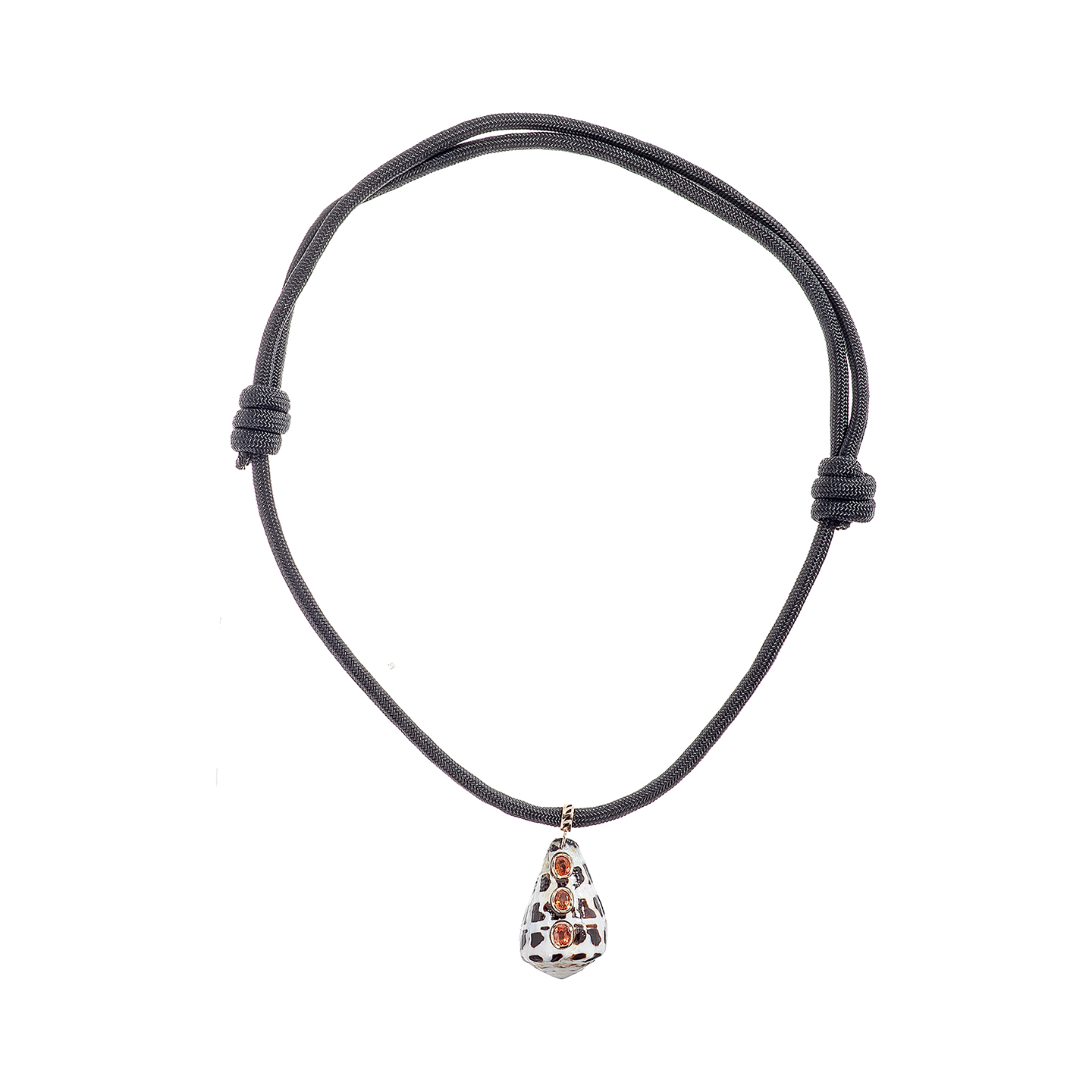 Dezso Black Cord Necklace with Conus Shell Charm with Sapphires