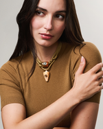 Dezso Agate Bead with Aquamarine on Tan Cord Necklace