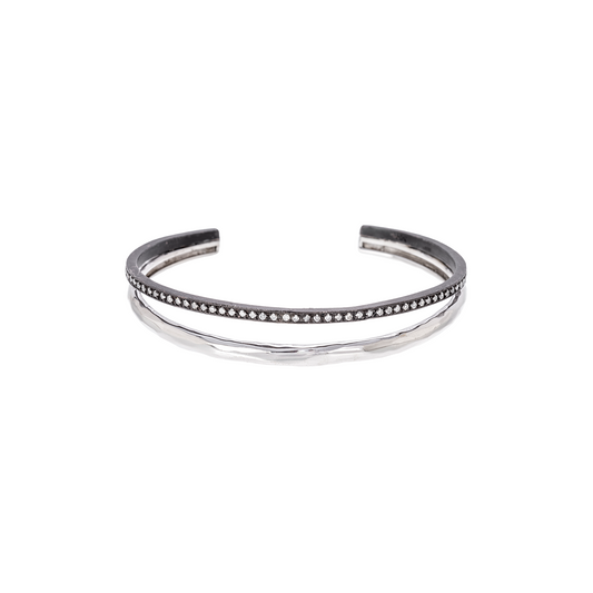 Nancy Newberg Double Row Silver Cuff with Diamonds