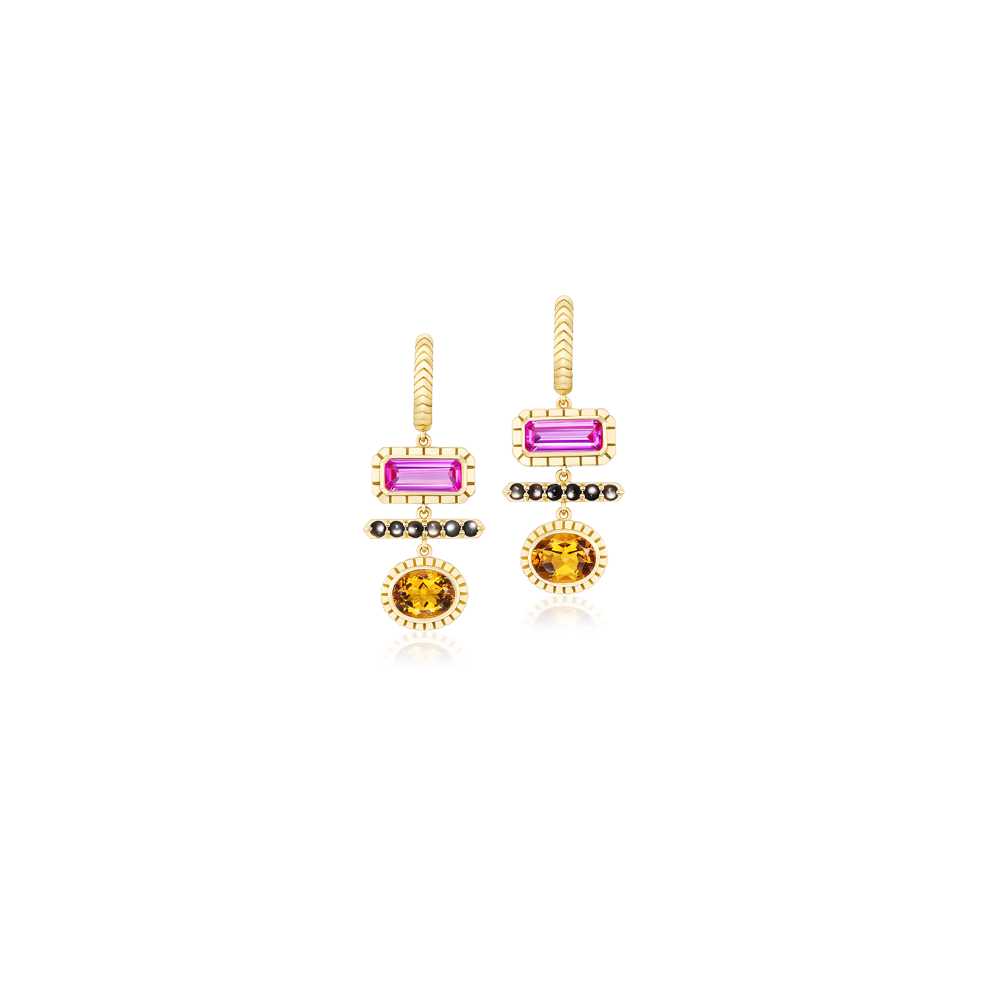 Harwell Godfrey Three Stone Totem Drop Huggie Earrings