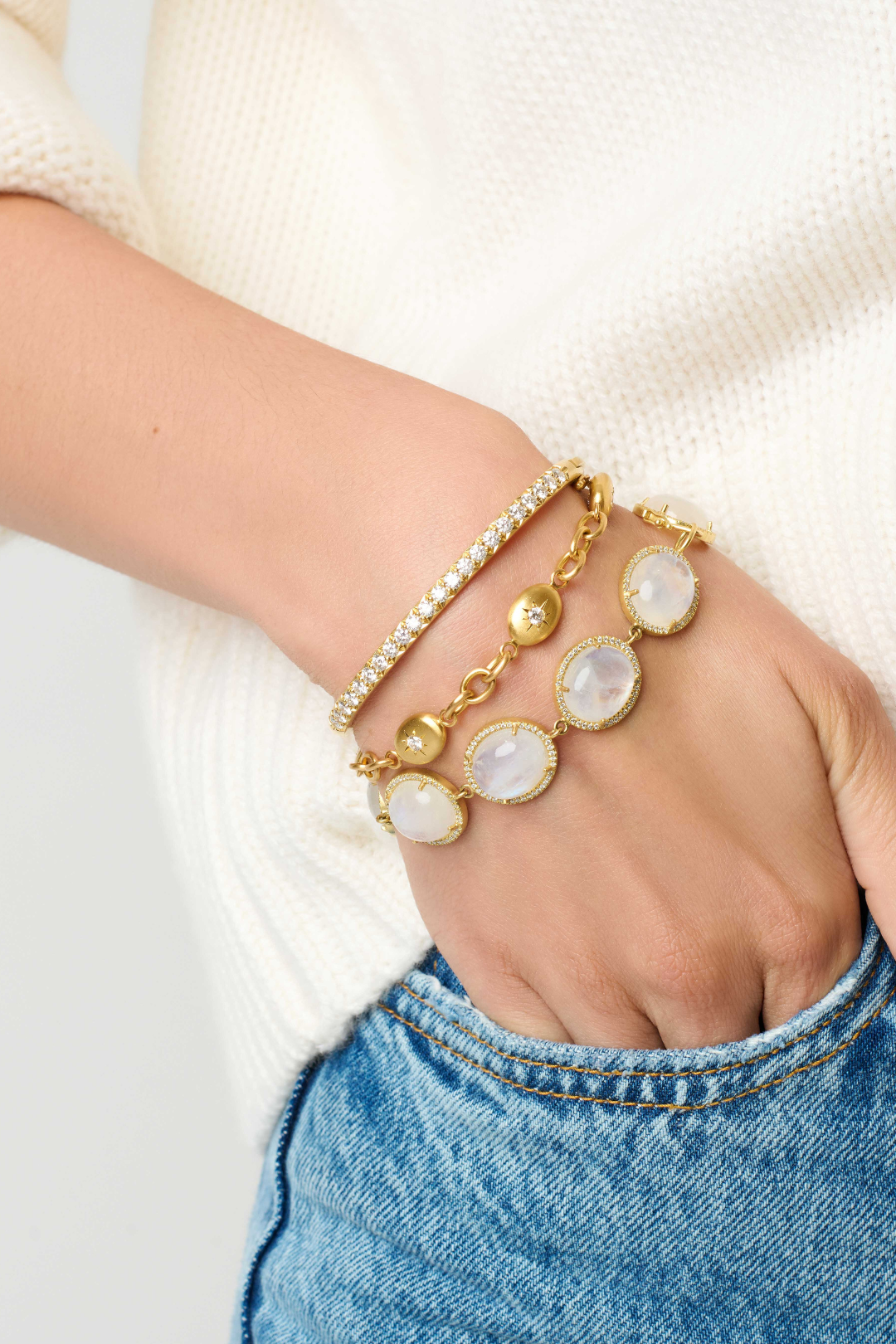 Caroline Ellen Star Set Diamond Nugget Station Bracelet