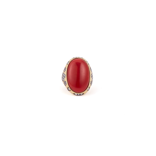 Sylva & Cie Gilded Age Coral Ring with Diamonds