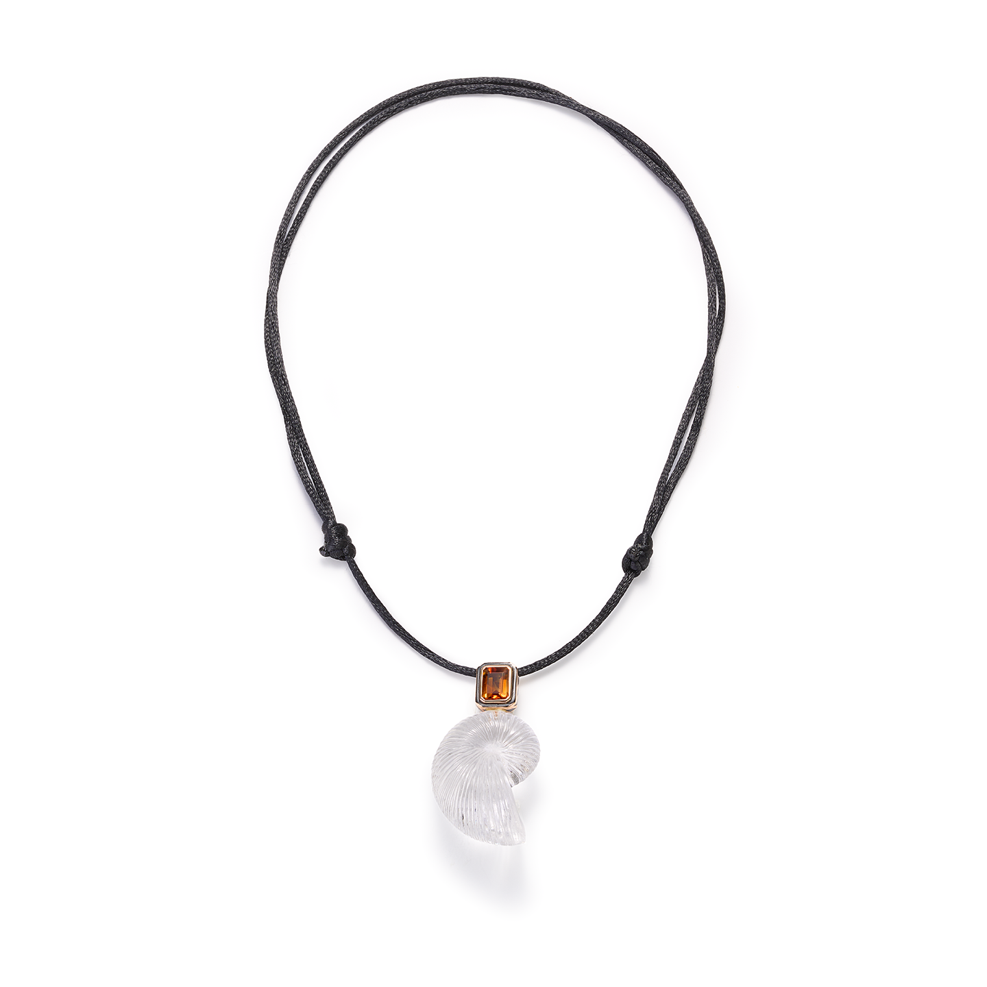 Dezso Grande Classic Carved Crystal Nautilus Charm with Emerald Cut Citrine on Cord Necklace