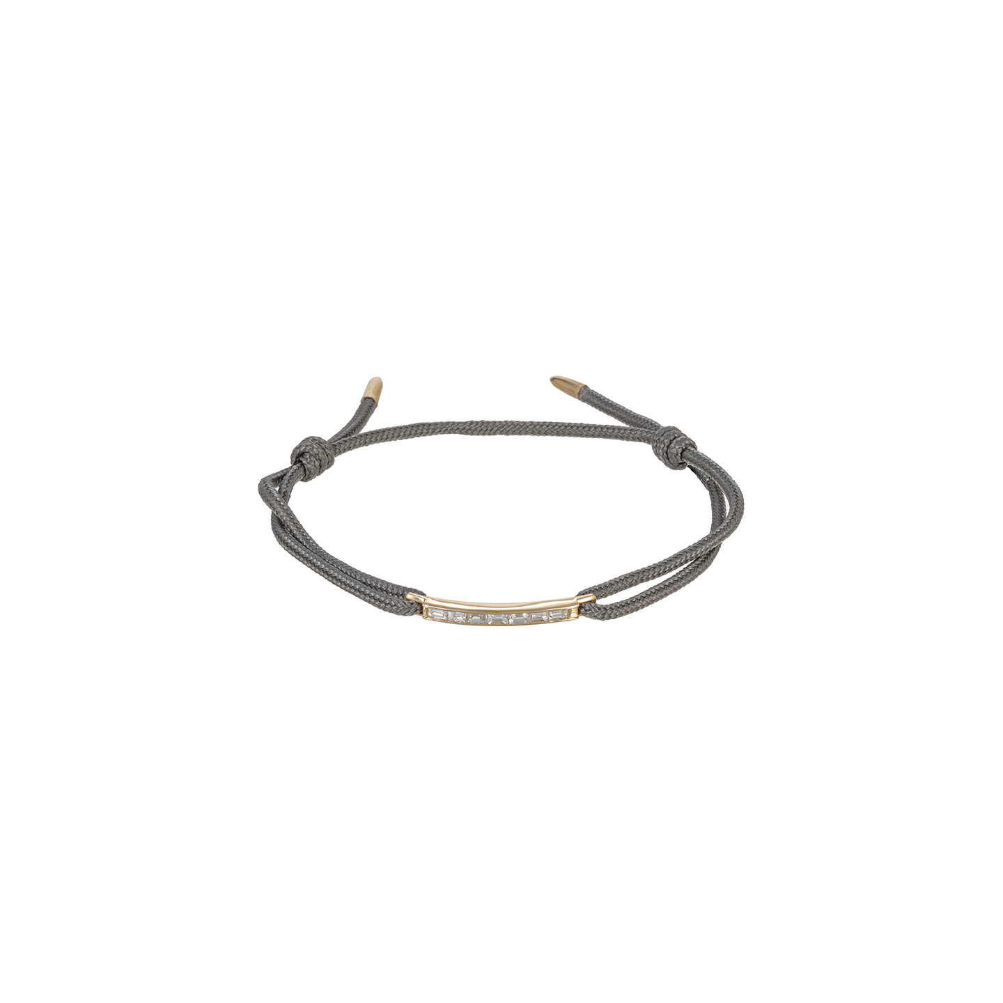 Luis Morais Medium Link ID Bar with Diamond Baguettes and Bullet Tip Ends on Cord Bracelet