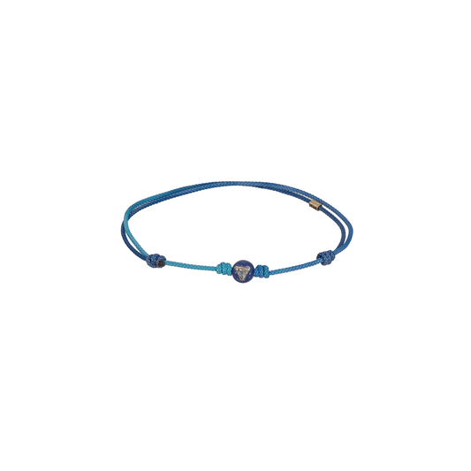 Luis Morais Large Gold Blue Enameled Ball Bead with Diamond Trillion on Blue Ombre Cord Bracelet
