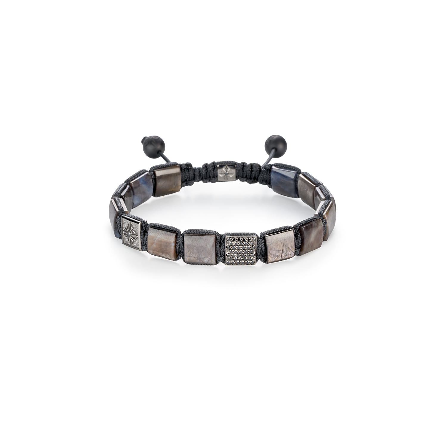 Shamballa Jewels 10mm Grey Sapphire and Black Diamond Pave Lock Bracelet