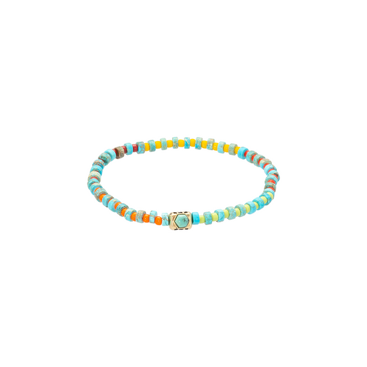 Ingot Beaded Bracelet with Hexagon Turquoise Center Bead