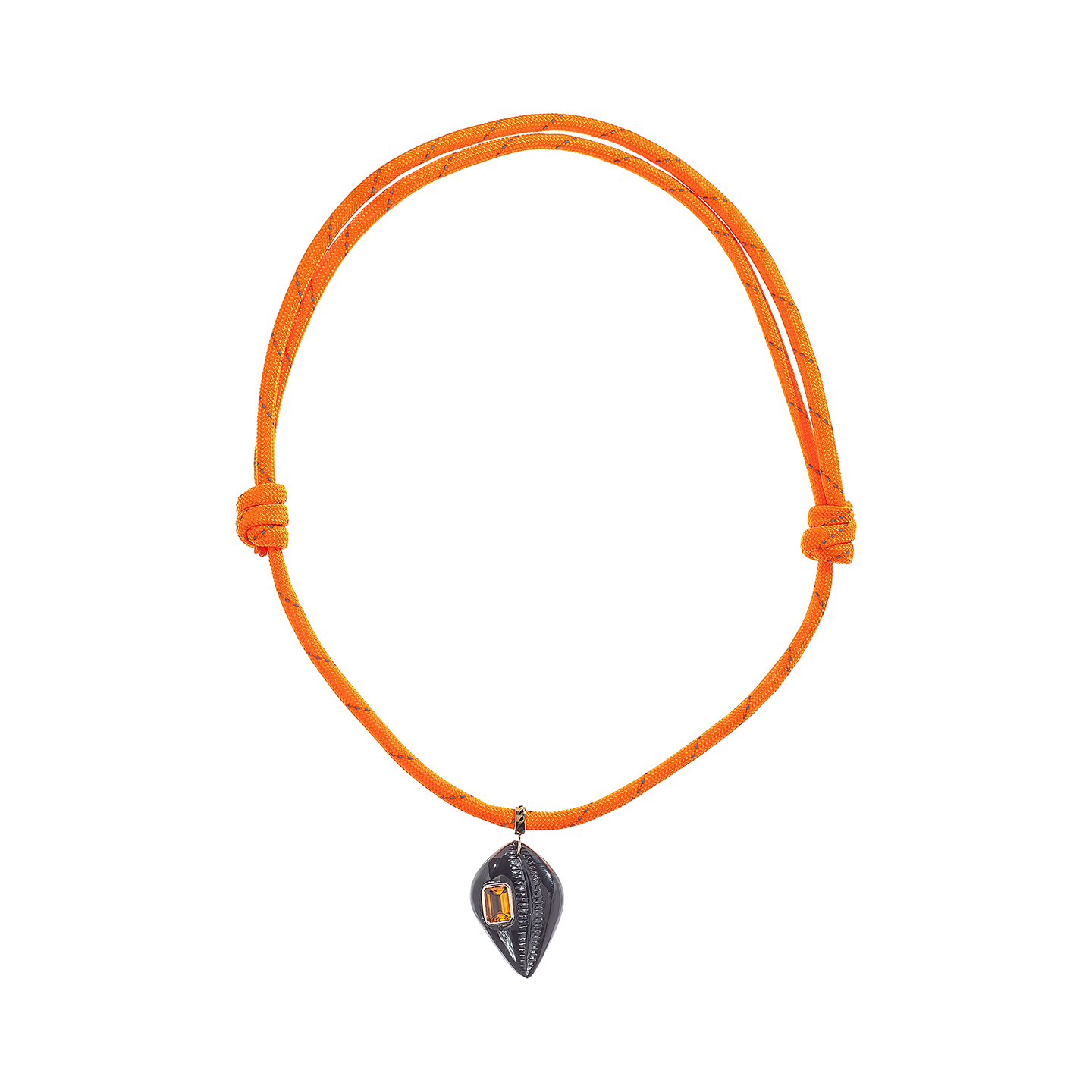 Dezso Orange Cord Necklace with Medio Onyx Cowry Charm with Citrine