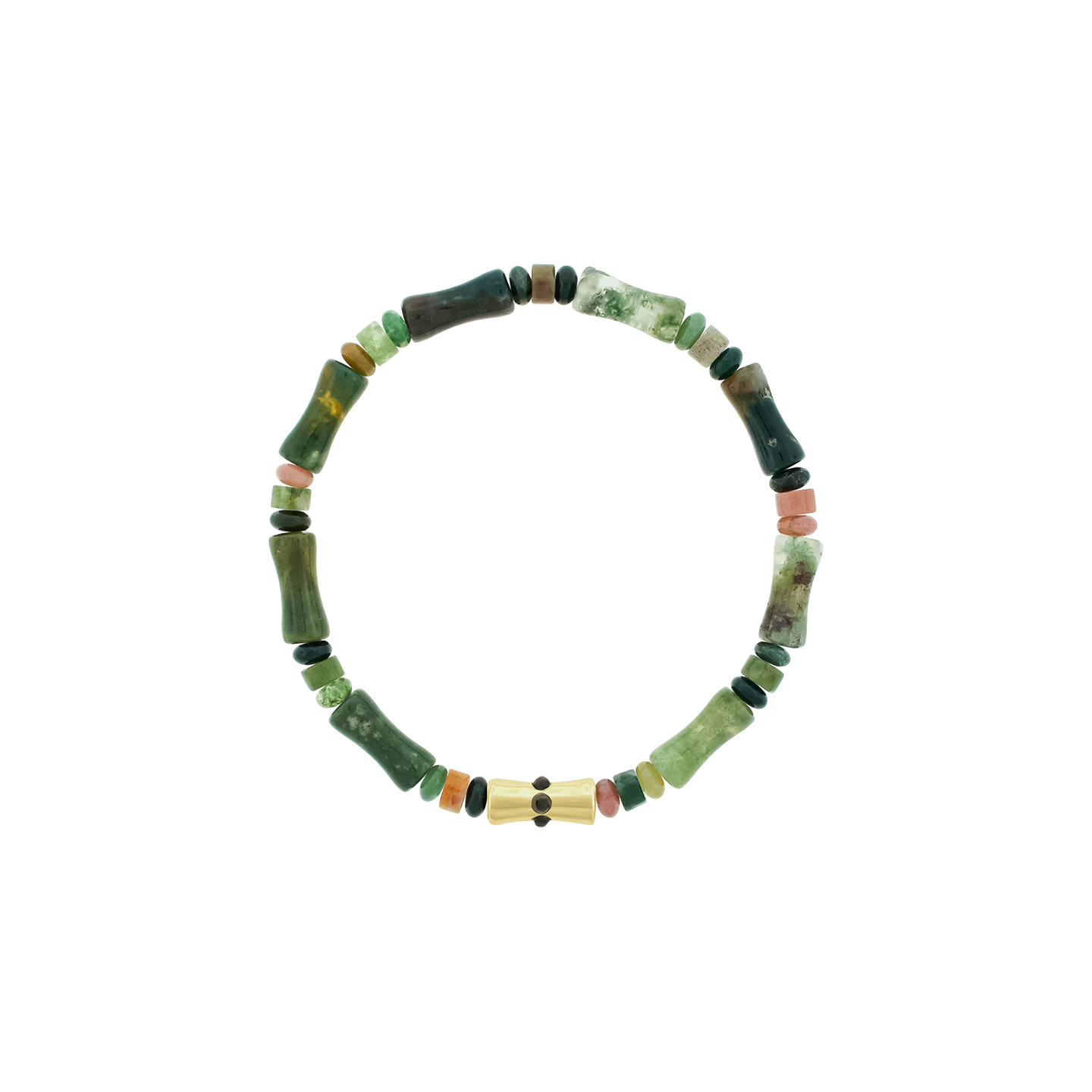 Luis Morais Sheath Bamboo Tube with Smokey Quartz on Indian Agate Beaded Bracelet