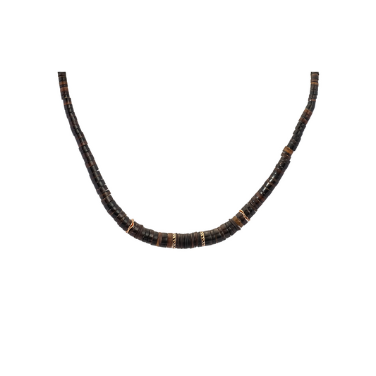 Dezso 9mm Classic Chocolate Shell and Coco Shark Fin Puka Necklace