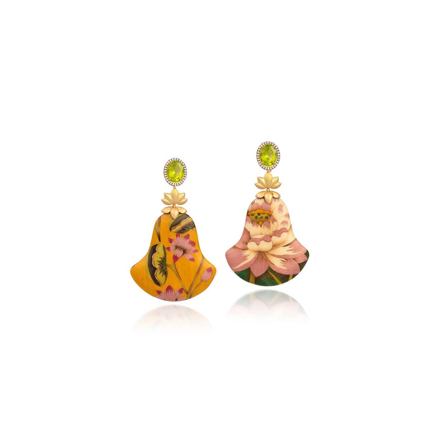 Silvia Furmanovich Double Sided Marquetry Lotus Earrings with Diamond and Peridot