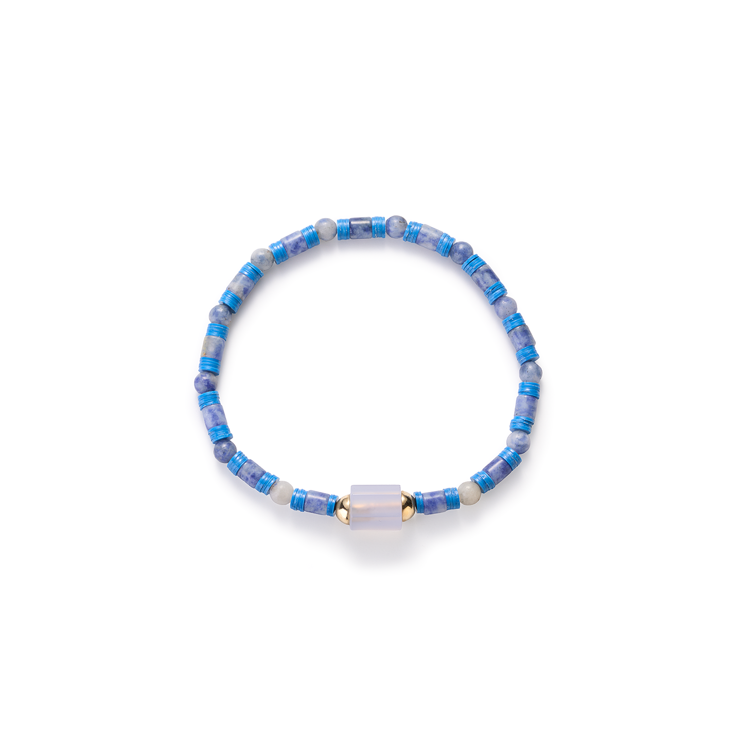 Luis Morais Hexagon Blue Chalcedony Bolt Bead on Blue Sodalite and Vinyl Beaded Bracelet