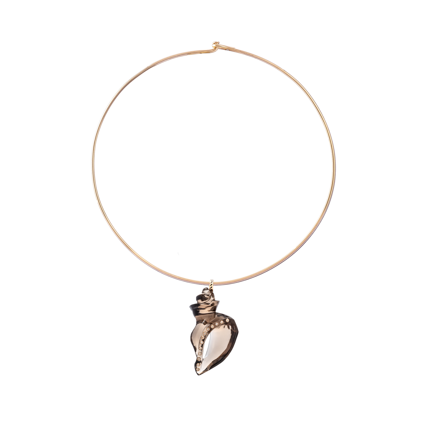 Dezso Black Cord Necklace with Carved Smokey Quartz Sag Harbor Chank Pendant with Diamonds