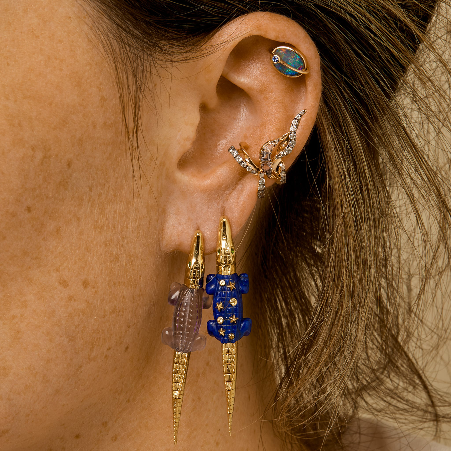 Bibi Van Der Velden Alligator Lapis Lazuli Bite Earring-Single