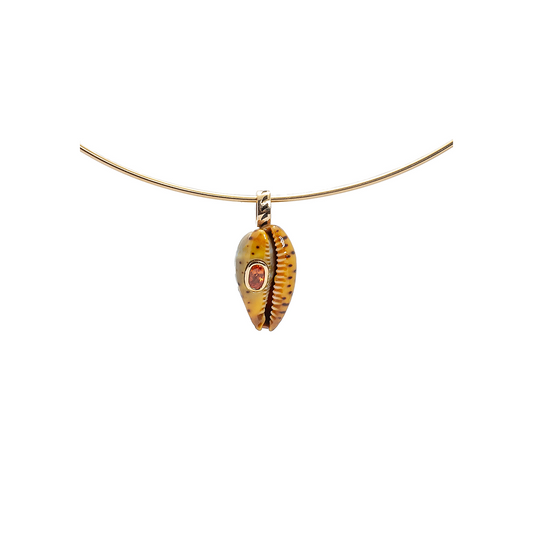 Dezso Petite Natural Cowry Shell Charm with Orange Sapphire