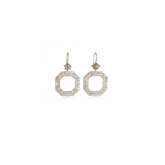 Sylva & Cie Mixed Shape Diamond Octagon Earrings