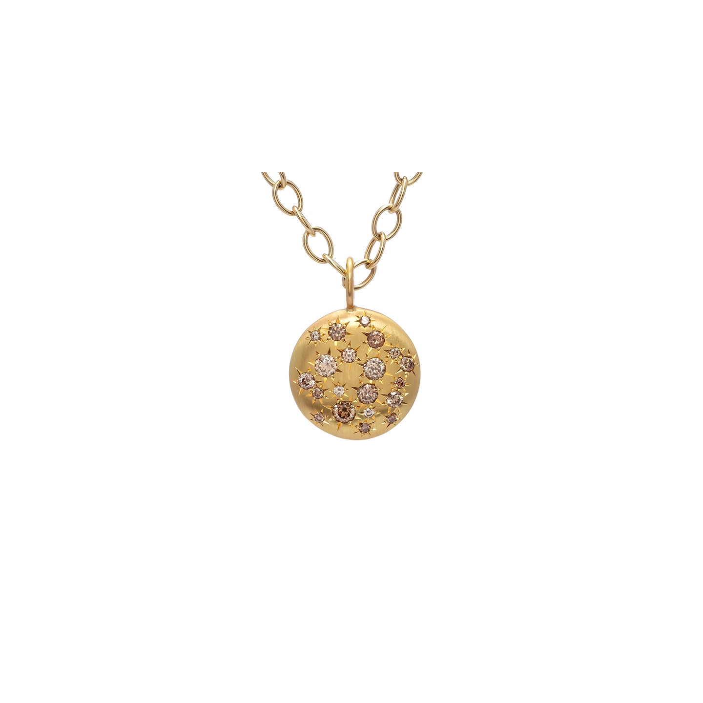 Caroline Ellen Large Lentil Star Set Cognac Diamond Pendant