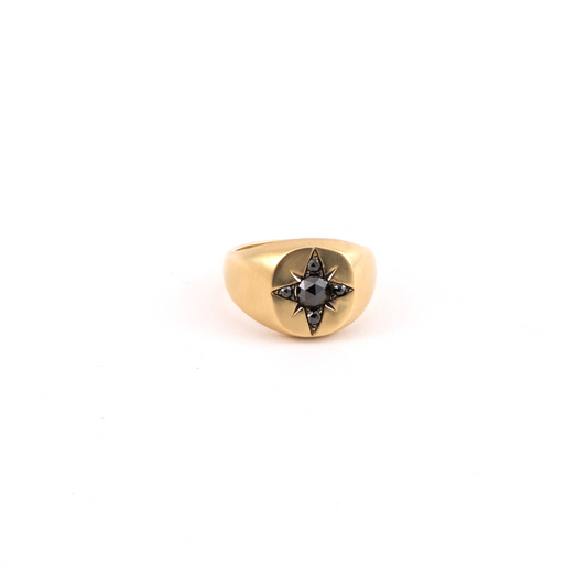 Sylva & Cie Black Diamond Twinkle Signet Ring