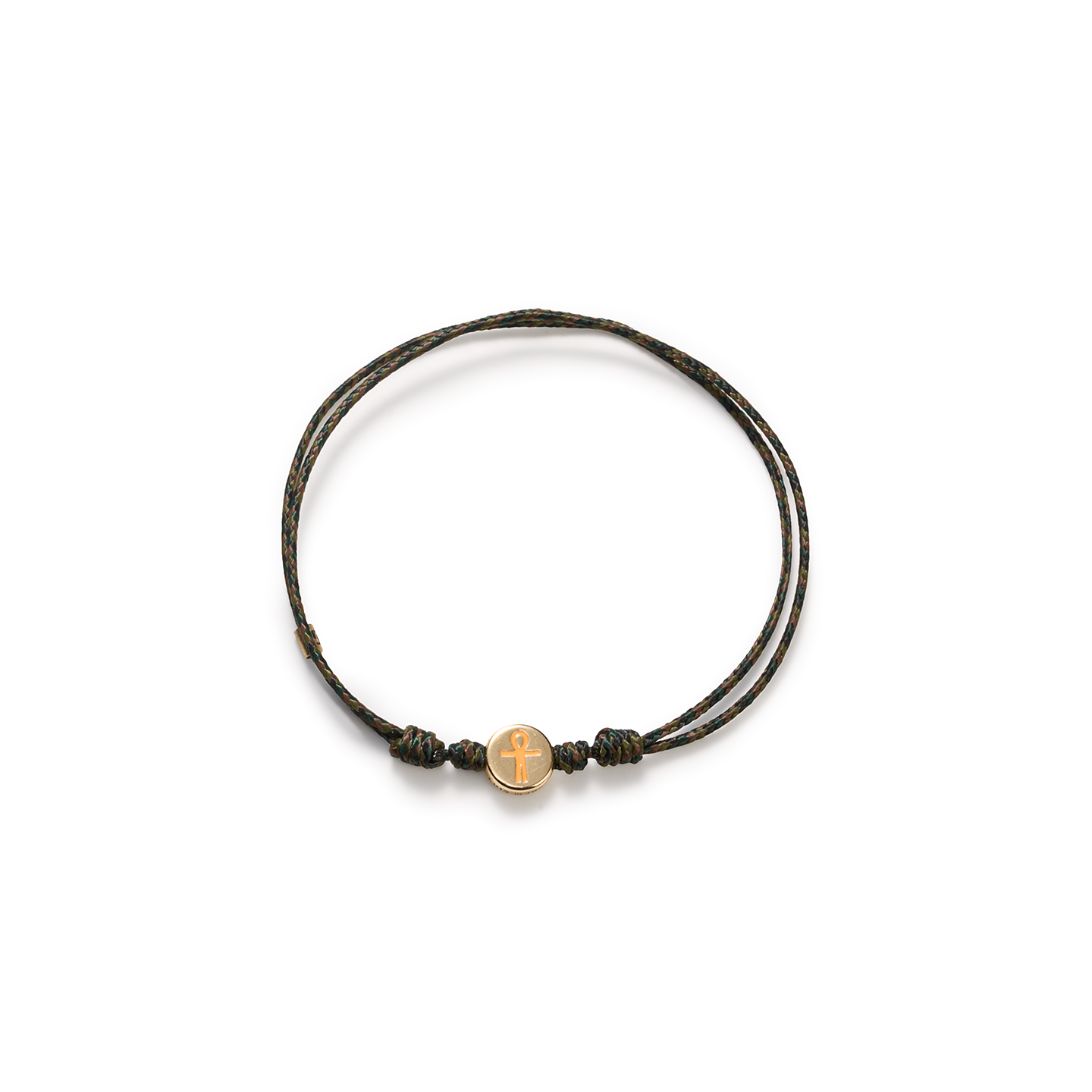 Luis Morais Gold Small Disk with Enamel Ankh Symbol on Cord Bracelet