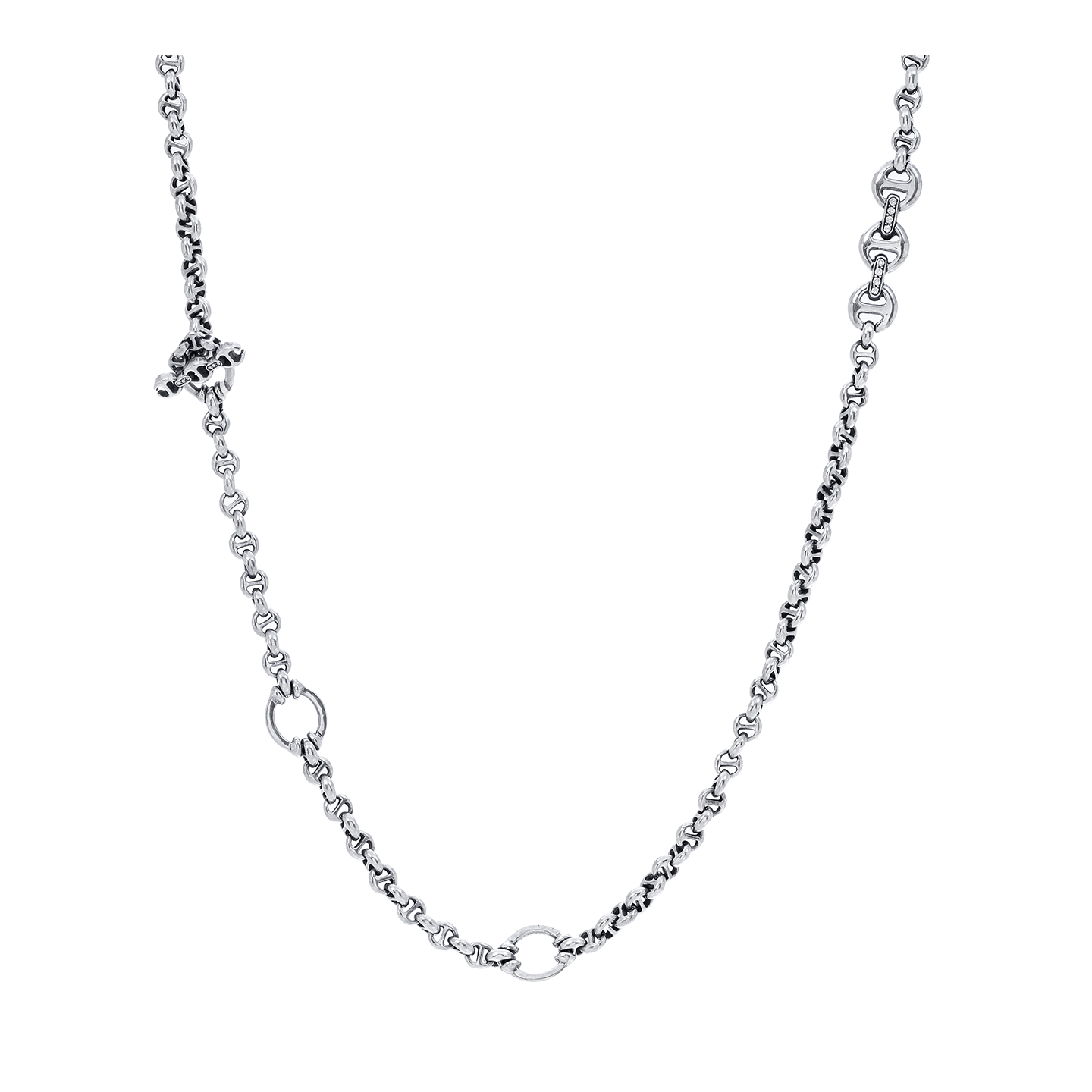 Hoorsenbuhs 5MM Open Link Necklace With Diamond Pendant and Toggle