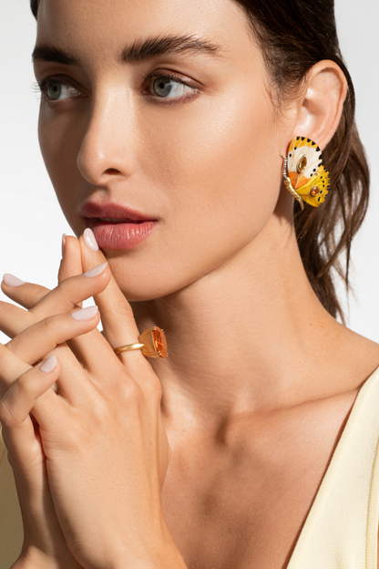 Silvia Furmanovich Marquetry Butterfly Wing Earrings with Diamond, Citrine, and Fire Opal