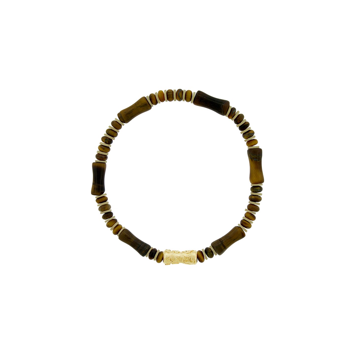 Luis Morais Gold Relief Pattern Tube on Gemstone Beaded Bracelet