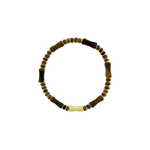Luis Morais Gold Relief Pattern Tube on Gemstone Beaded Bracelet