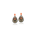 Silvia Furmanovich Marquetry Teardrop Earrings with Flower Print, Diamonds, and Carnelian