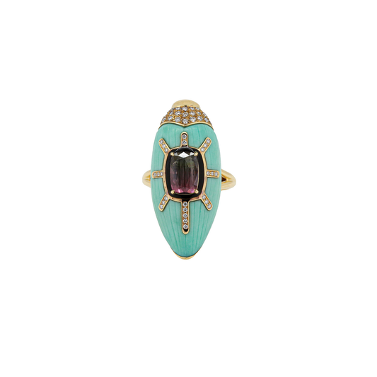 Bibi Van Der Velden Scarab Turquoise Ring with Watermelon Tourmaline