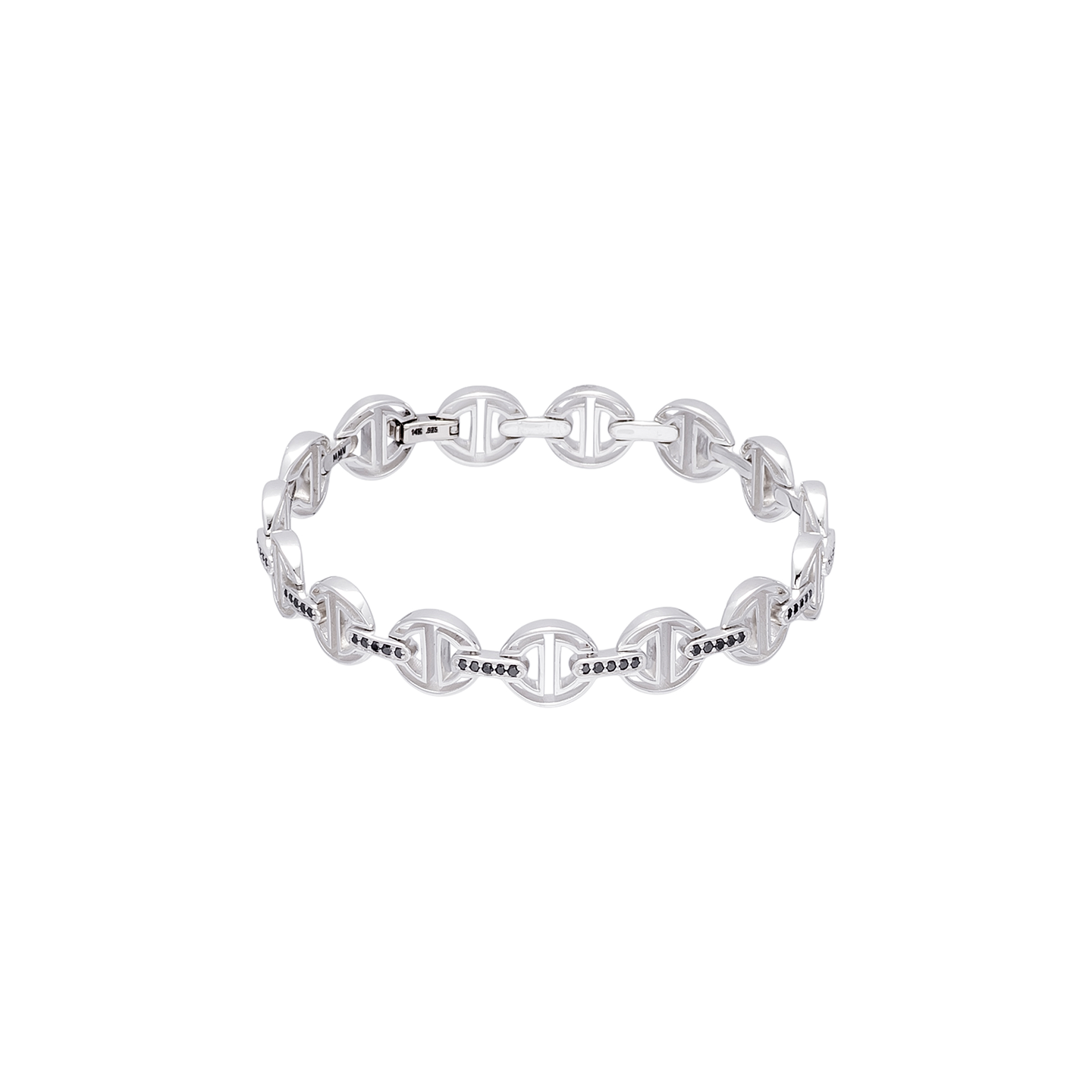 Hoorsenbuhs Small Link Sterling MMV Bracelet with Black Diamond Bridges