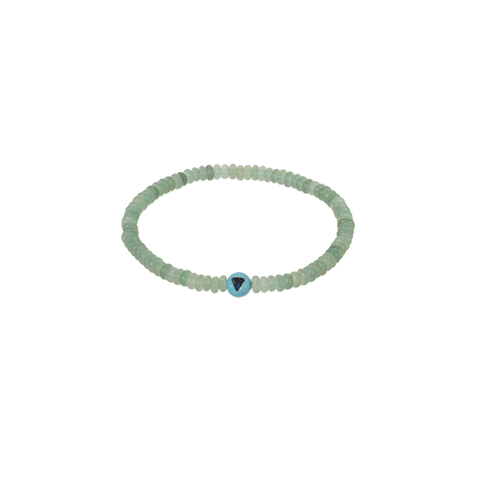 Luis Morais Large Gold Turquoise Enameled Ball Bead with Blue Sapphire Trillion On Gemstone Beaded Bracelet