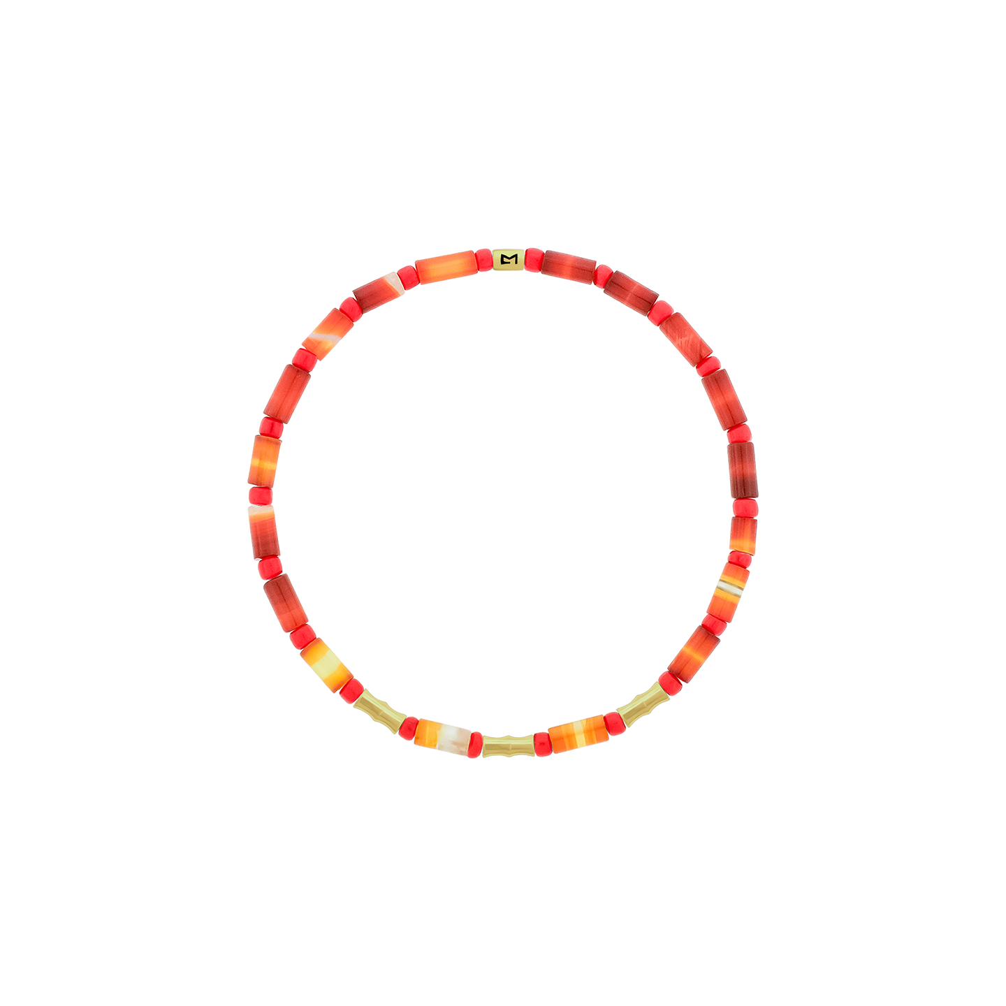 Luis Morais Triple Mini Gold Bamboo on Red Agate Beaded Bracelet