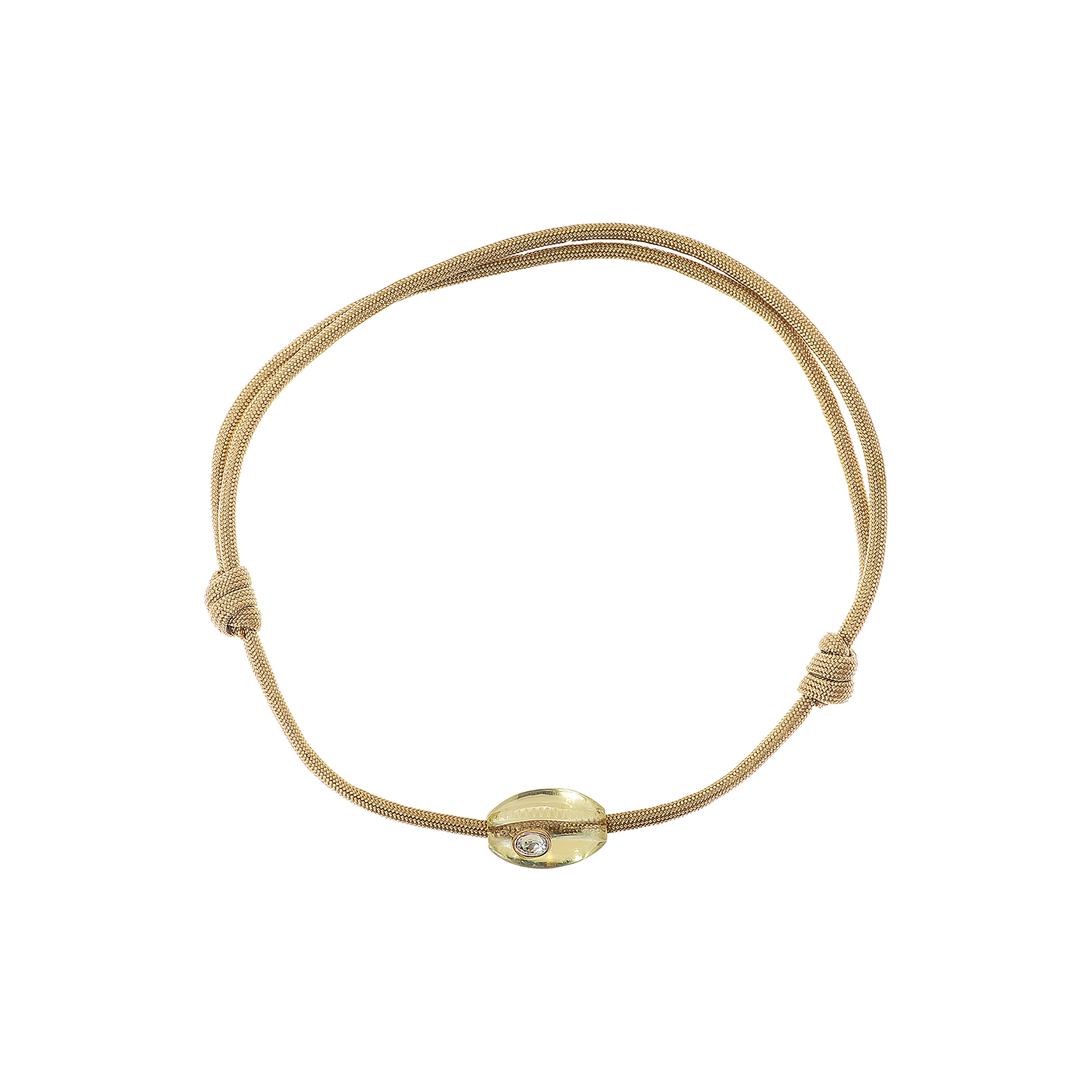 Dezso Classic Lemon Quartz Bead with Sillimanite on Tan Cord Necklace