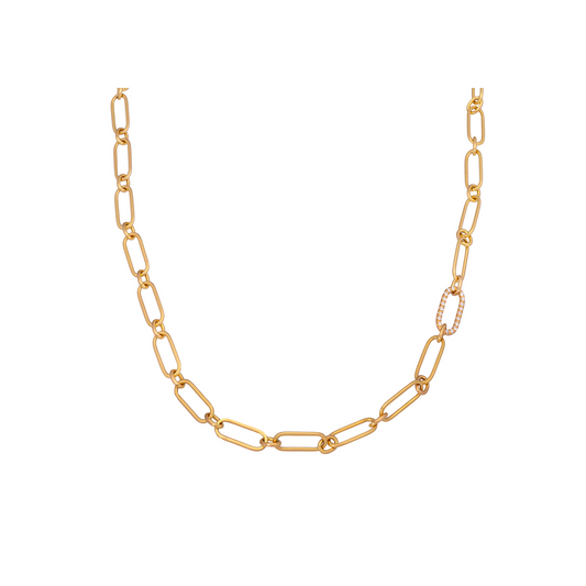 Caroline Ellen Paperclip Necklace with Pave Link