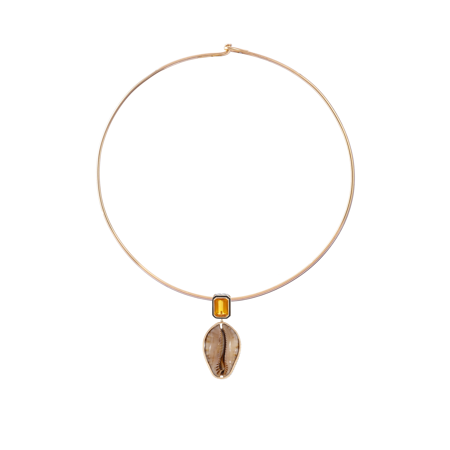 Dezso Grande Cowry Shell and Citrine Charm on Cord Necklace
