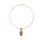 Dezso Grande Cowry Shell and Citrine Charm on Cord Necklace