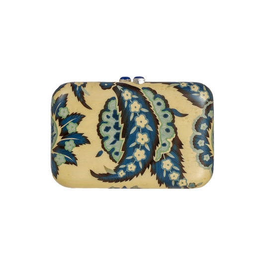 Silvia Furmanovich Marquetry Clutch with Feather Motif and Lapis Lazuli