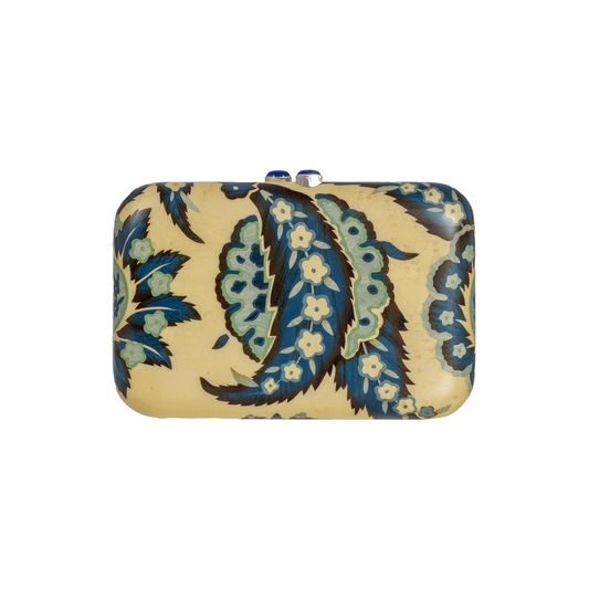 Silvis Furmanovich Marquetry Clutch with Feather Motif and Lapis Lazuli