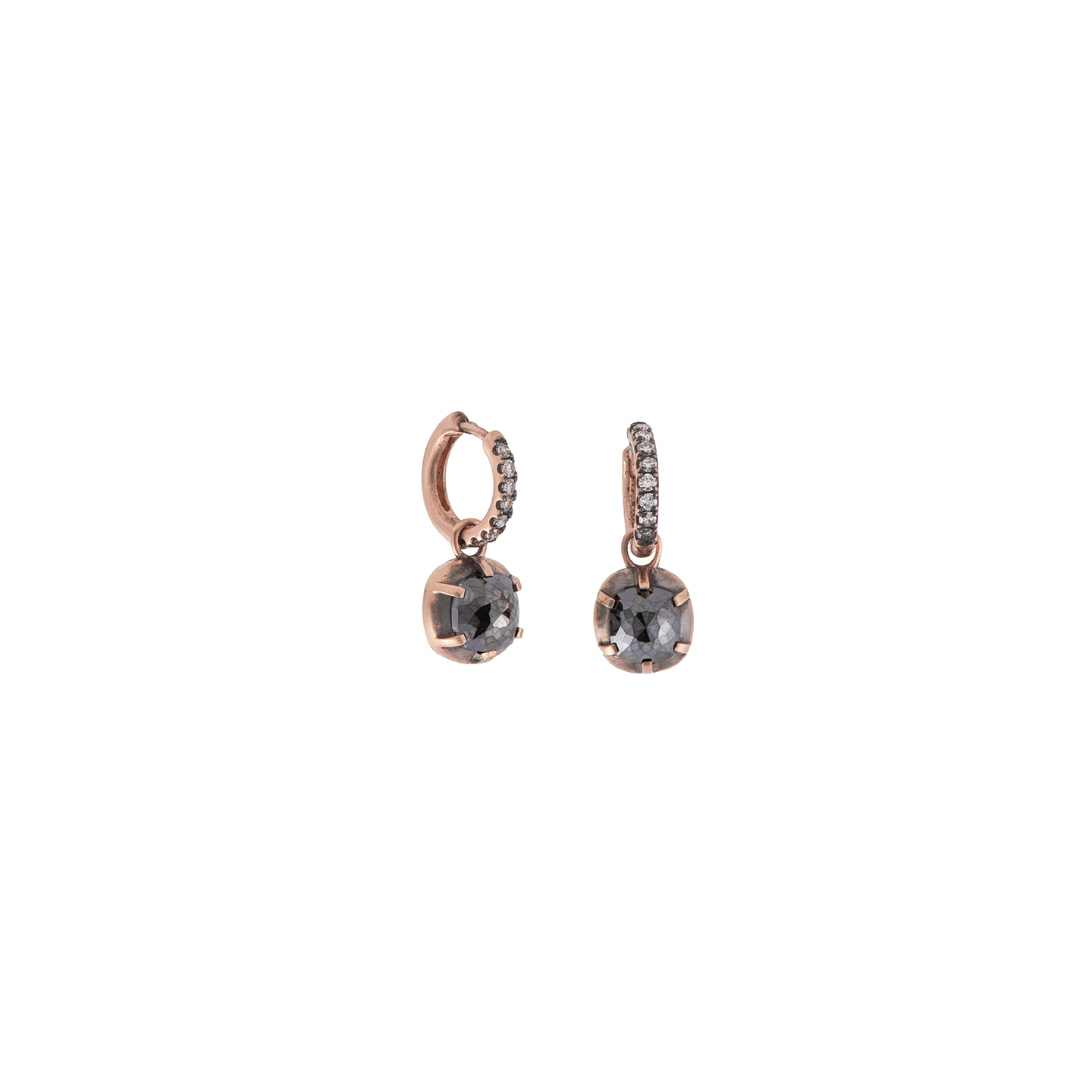 Sylva & Cie Rose Cut Black Diamond Drop Hoops