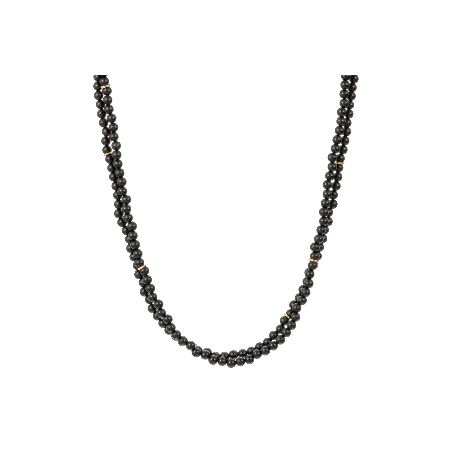 Tina Negri Long Black Matte Onyx and Gold Link Necklace