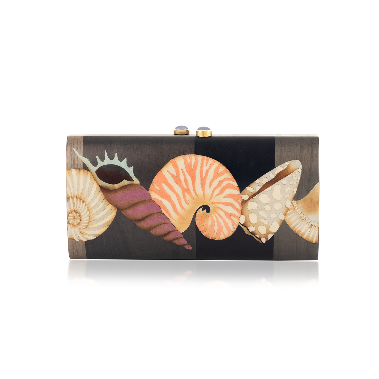 Silvia Furmanovich Baguette Marquetry Clutch with Shell Motif