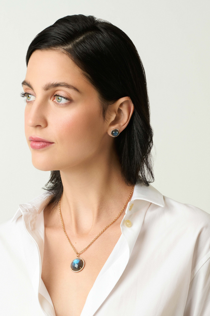 Irene Neuwirth Pave Halo Medium 'Classic' Labradorite Studs